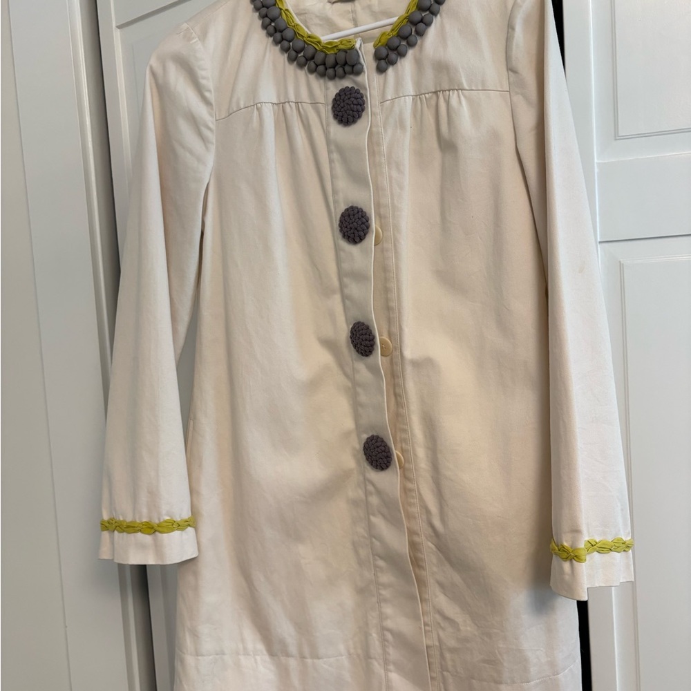 Boden Cream Coat with Gray and Yellow Accents